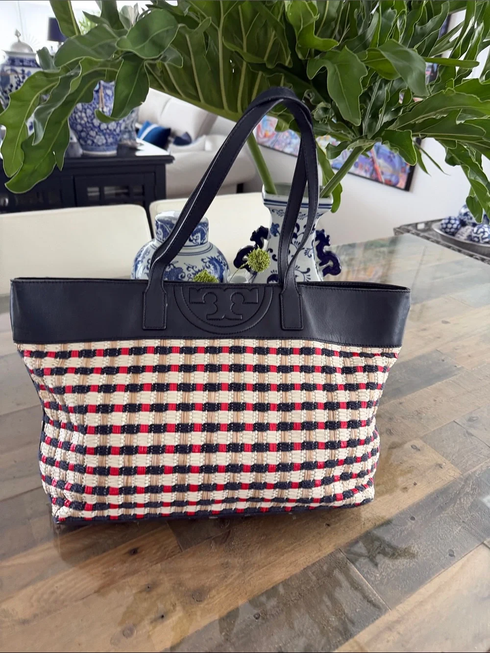 Tory Burch Tote in Blue, Red and Cream